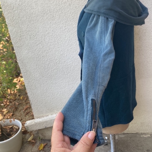 Free People teal wool blended waterfall wrap hoodie zippered front chic jacket - Picture 10 of 16